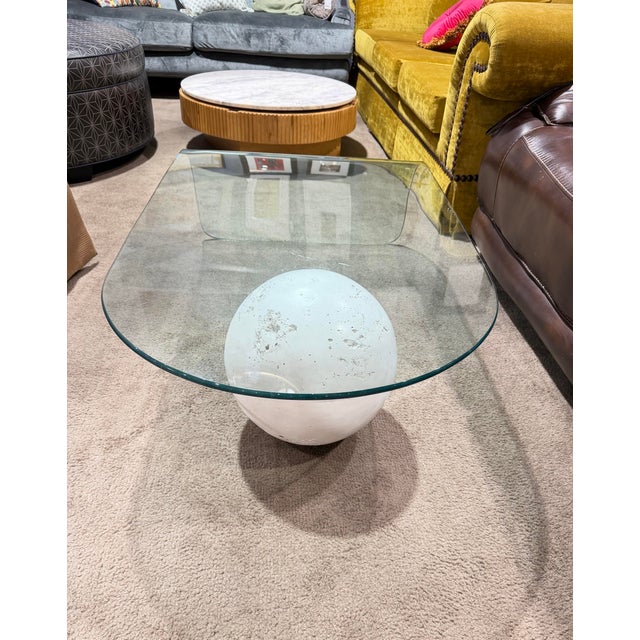 Late 20th Century Late 20th Century Postmodern Waterfall Glass Coffee Table With Plaster Orb Base For Sale - Image 5 of 7