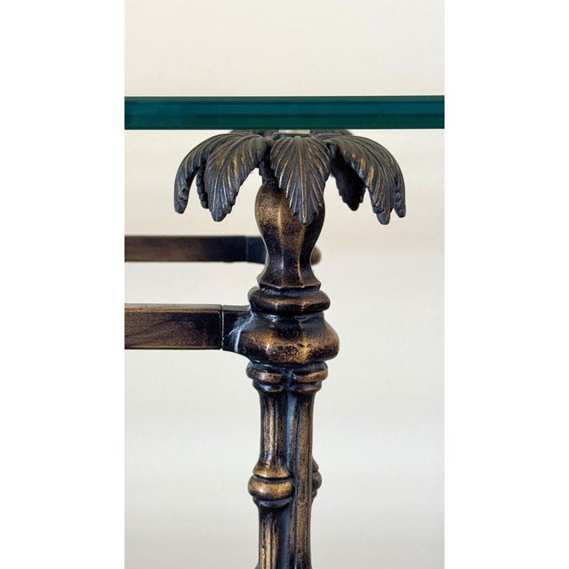 Brown Hollywood Regency Bronzed Metal Faux Bamboo Console Table With Palm Tree Finials For Sale - Image 8 of 12