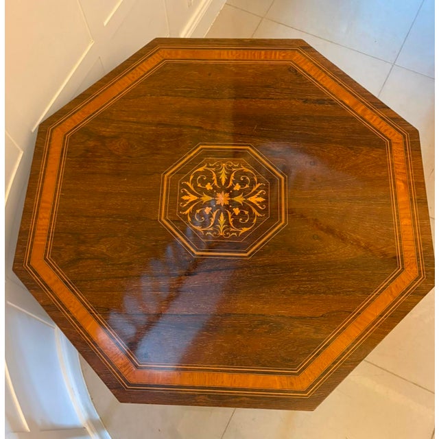 Antique Victorian Octagonal Rosewood Marquetry Centre Table, 1880s For Sale - Image 6 of 12