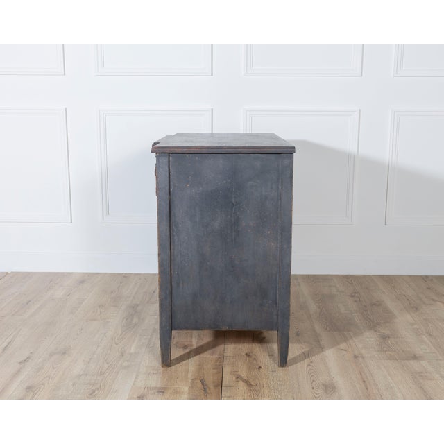 Gustavian (Swedish) Gustavian Style Chest of Drawers in Black with Brass Hardware and Carved Details For Sale - Image 3 of 11