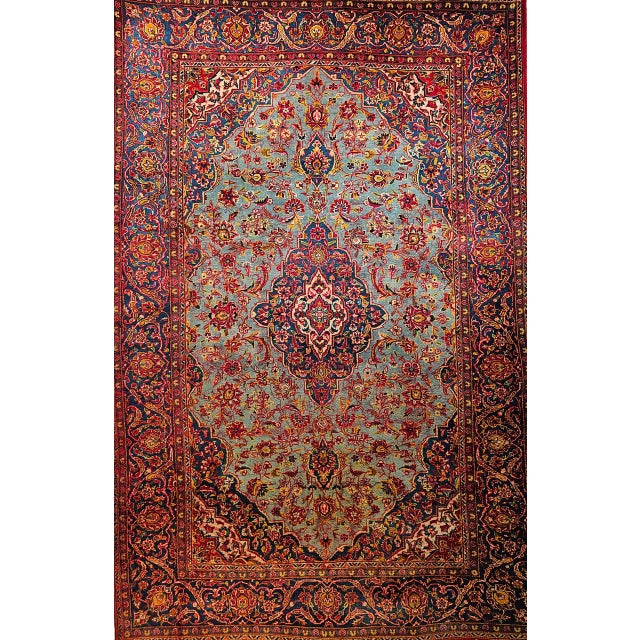 Early 20th Century Persian Kashan Rug, Hand-Knotted Wool, Floral Pattern, Turquoise & Red,6x9 For Sale - Image 11 of 18