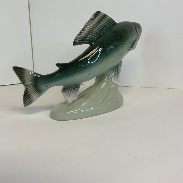 1990s Vintage Bohemian Czechoslovakian Majolica Porcelain Trout Fish Figural by Royal Dux For Sale - Image 9 of 13