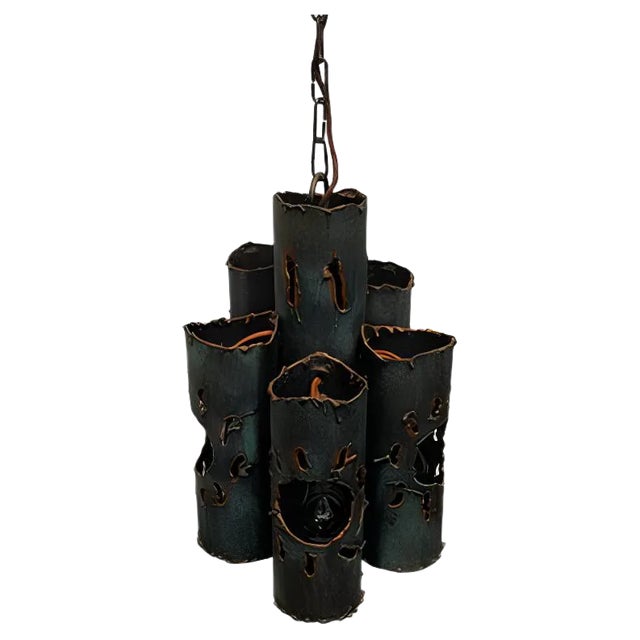 Mid-Century Brutalist Metal Pendant Lamp For Sale