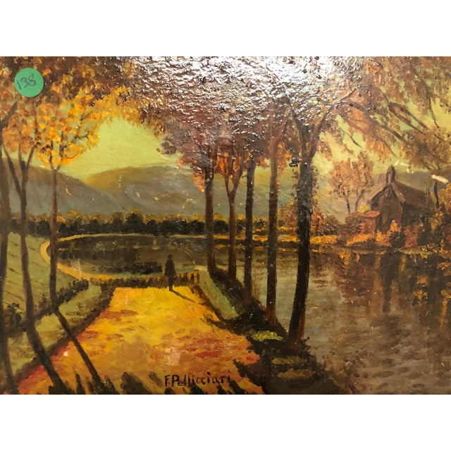 "Silent Walk at Sundown" - Vintage Oil on Board Signed on the Bottom For Sale - Image 4 of 5
