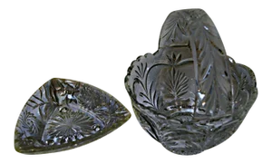 Lead Glass Basket & Ashtray - A Pair