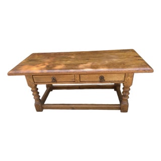 Vintage Solid Wood Oak Coffee Table With Pegged Construction For Sale