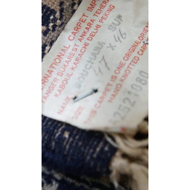 Hand-Knotted Decorative Tablecloth with Fine Pattern in Dark Blue and Red Colours For Sale - Image 8 of 9