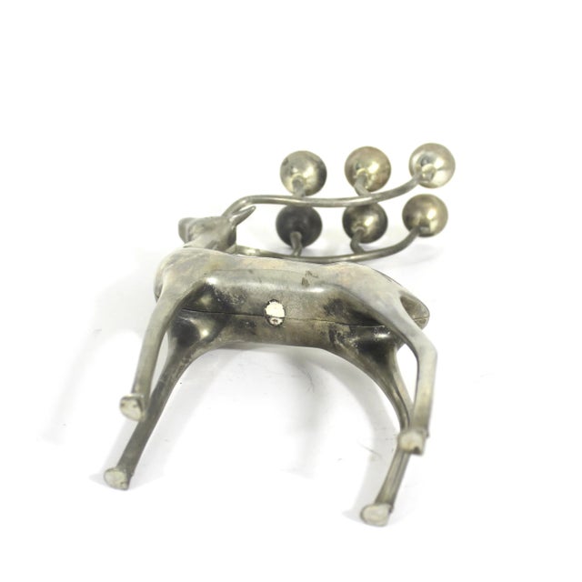 Mid Century Modern Silver Reindeer Candle Holder Candelabra Christmas For Sale - Image 6 of 9