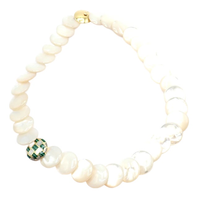 1980s Tiffany & Co. Angela Cummings Yellow Gold Mother of Pearl Malachite Inlaid Necklace For Sale