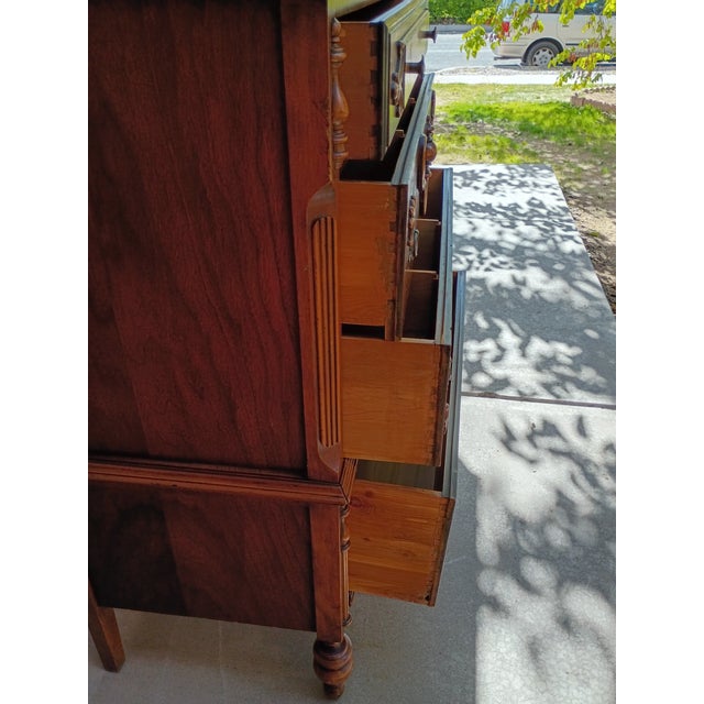 Antique Victorian Revival Chiffonier High Chest With Ornate Scrollwork, Circa 1910 For Sale - Image 12 of 17