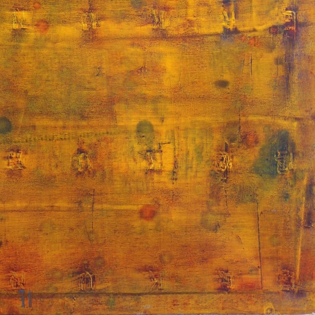 2010s Original Layered Oil Painting on Canvas by Bernhard Zimmer "Awh 191" Minimalist Yellow Artwork For Sale - Image 5 of 9