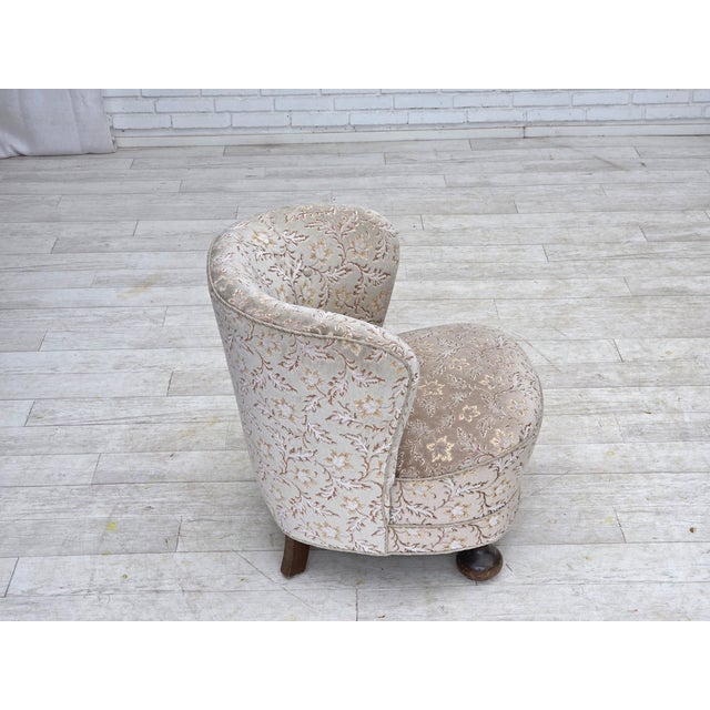 Danish Curved Armchair in Light Green-Gray Furniture Velour, 1970s For Sale - Image 11 of 18