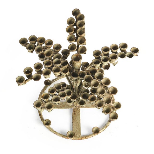 Patinated Metal Candleholder, in Very Good conditions. This piece is designed in the style of the selected designer and/or...