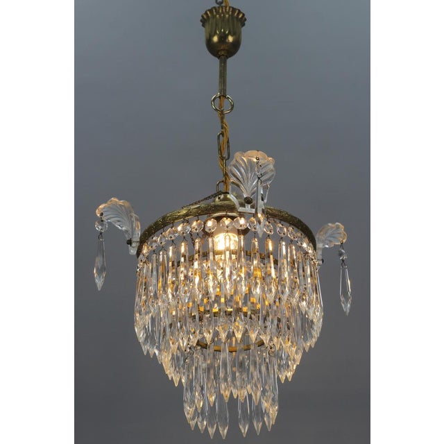French Empire Crystal Glass and Brass Chandelier, 1930s For Sale - Image 4 of 18