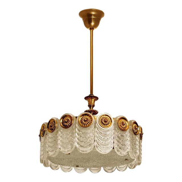 Brass & Glass Light Fixture from Kaiser Leuchten, 1960s For Sale
