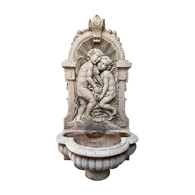 White Italian Carved Limestone Wall Fountain For Sale - Image 8 of 8
