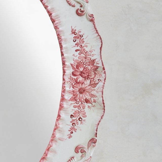 Vintage Italian Floral Ceramic Oval Wall Mirror by Bassano For Sale - Image 4 of 5