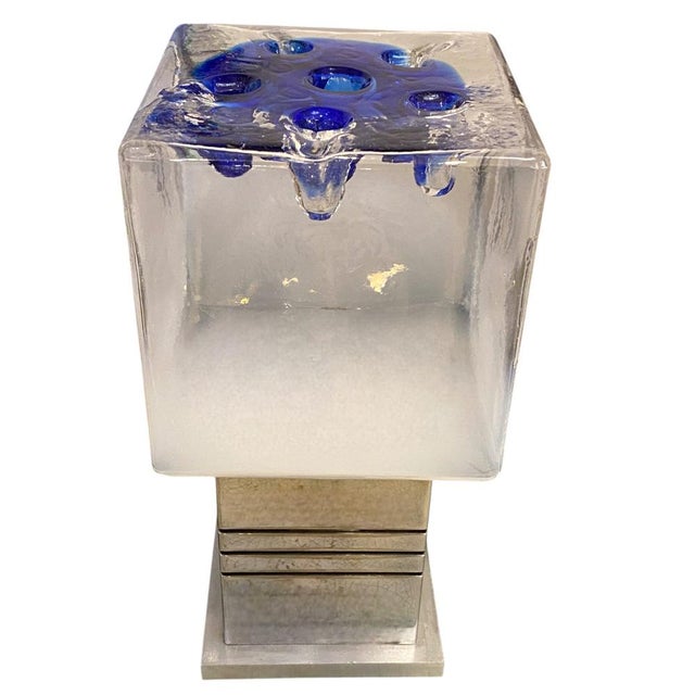 Blue Murano Cubic Lamps by Gaetano Sciolari for Mazzega, 1970s, Set of 2, in Flawless conditions. Designed 1970 to 1979 I...