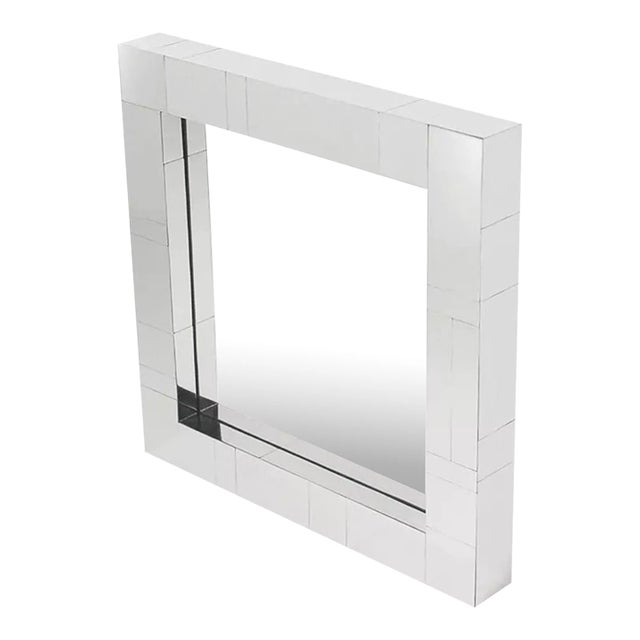 Mid-Century Modern Chrome Square Cityscape Wall Mirror After Paul Evans For Sale