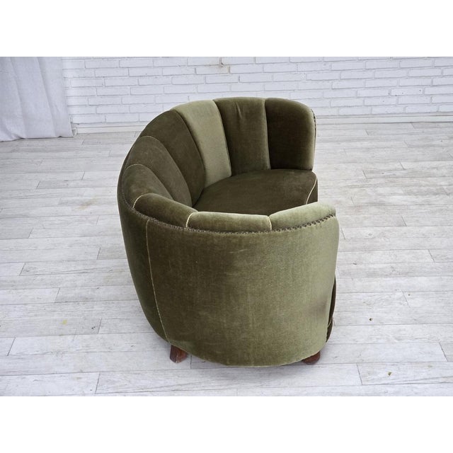 Green Danish 2-Seater Banana Sofa in Green Furniture Velour and Oak Wood Legs, 1970s For Sale - Image 8 of 18