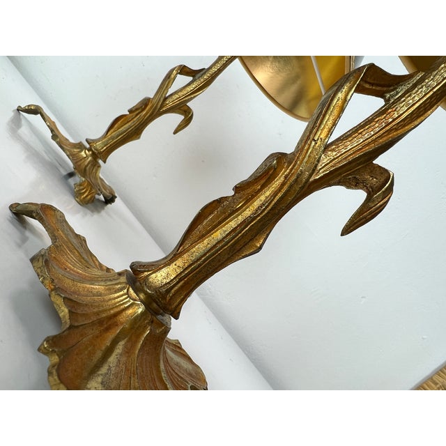 Art Nouveau Style Brass Foliage Table Lamps France 1950s, Set of 2 For Sale - Image 3 of 18