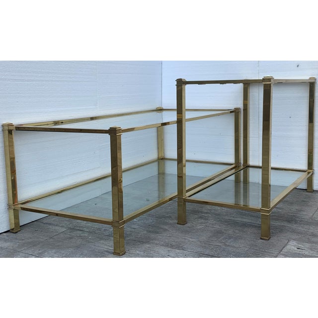 Mid-Century Modern Mid-Century Modern Set of Brass Side Table and End Console Table with Glass For Sale - Image 3 of 18