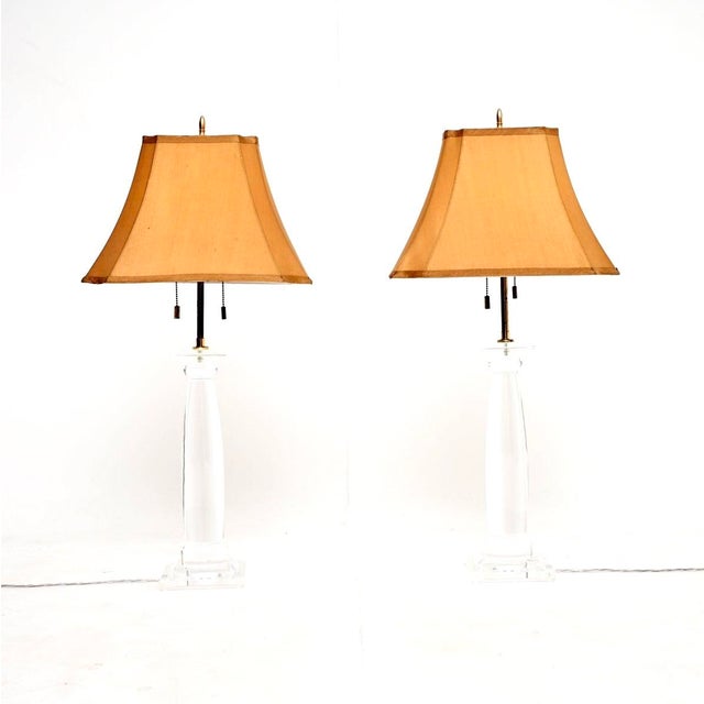 Vintage Acrylic and Brass Table Lamps from Karl Springer, 1970s, Set of 2 For Sale - Image 12 of 12