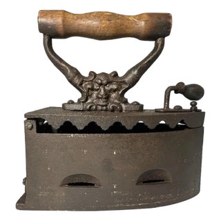 Antique Cast Iron Charcoal Iron: Grotesque Devil Head, 19th Century For Sale