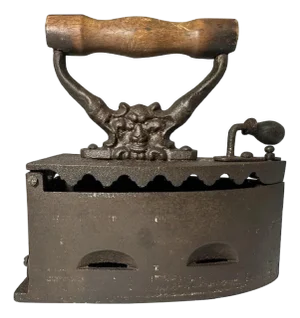 Antique Cast Iron Charcoal Iron: Grotesque Devil Head, 19th Century