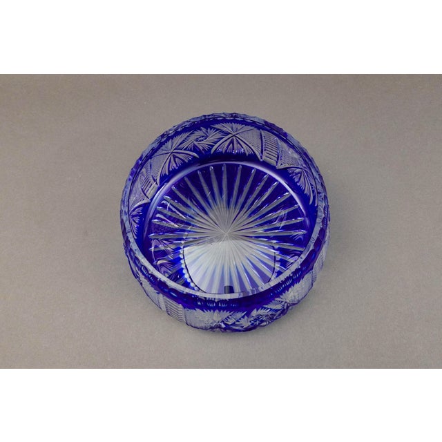 Mid 20th Century Czech Bohemian Cobalt Blue Cut to Clear Crystal Round Centerpiece Bowl For Sale In Miami - Image 6 of 7