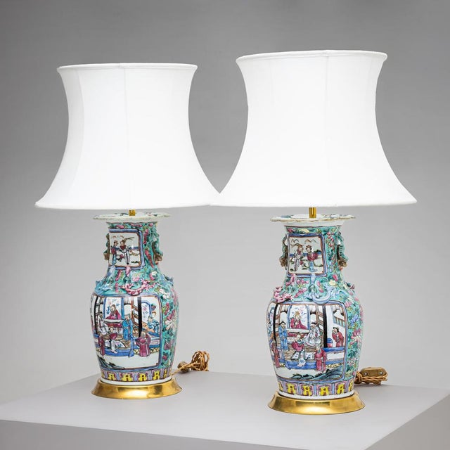 Antique Chinese Table Lamps with Porcelain Base, Set of 2 For Sale - Image 4 of 9