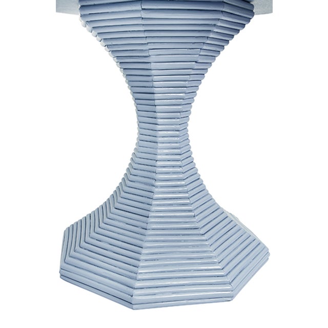 Not Yet Made - Made To Order Matthew Izzo Home - Octaviao Light Blue Rattan Reeded Octagonal Side Table For Sale - Image 5 of 7