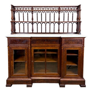 Late 19th Century Victorian Mahogany Marble Top Sideboard Buffet Server For Sale
