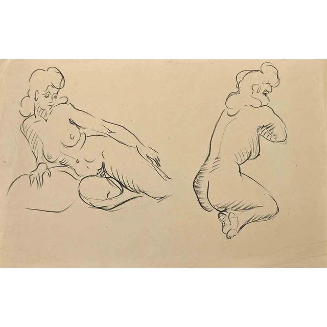 Posing Nude is a charcoal drawing realized by Jean Chapin in the 1950s. Good condition and aged with slight folding on the...