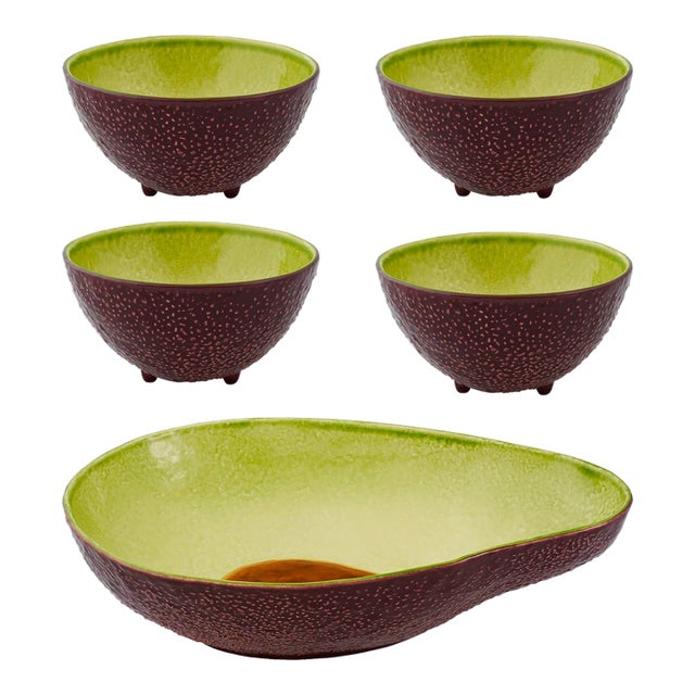 Bordallo Pinheiro Tropical Fruits 5-Piece Salad Serving Set, Avocado For Sale