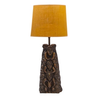 Large Bronzed and Pottery Figurative Table Lamp, 1970s For Sale