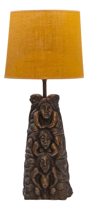 Large Bronzed and Pottery Figurative Table Lamp, 1970s