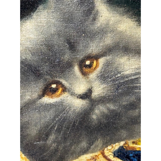 British Persian Cat Oil Painting by Agnes Augusta Talboys Rwa With Decorative Tea Service For Sale - Image 10 of 18