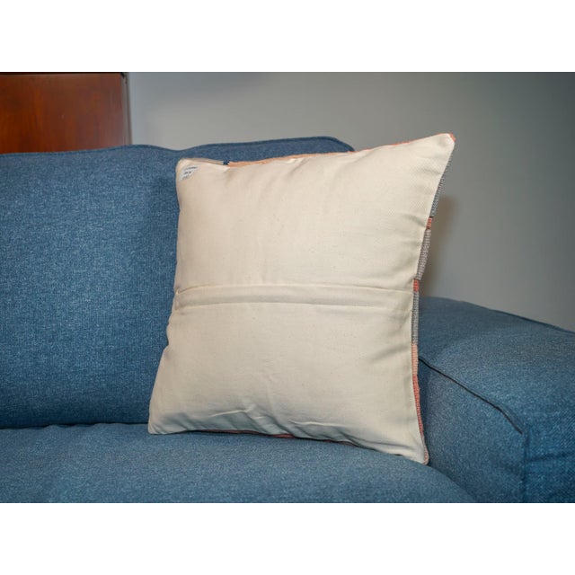 Soft Pastel Kilim Pillow – 16x16 Vintage Handwoven Geometric Cover For Sale In New York - Image 6 of 11