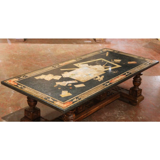 French 19th Century French Louis XIII Walnut Coffee Table With Marble Inlay Top For Sale - Image 3 of 14