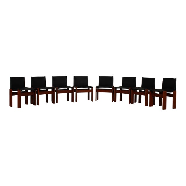 Vintage Monk Chairs in Black Leather and Mahogany by Afra & Tobia Scarpa for Molteni, 1973, Set of 8 For Sale - Image 13 of 18