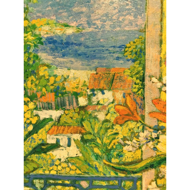 1970s Mid Century Neo Impressionist Floral Window Scene by Scottish Artist William Grimaud For Sale - Image 5 of 7