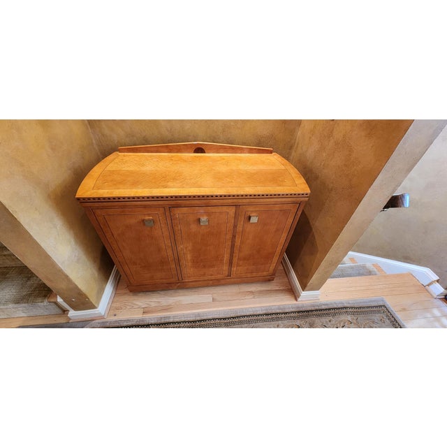 Gorgeous Hickory White low profile server in original inlaid satin finish in very good condition. A dining set with a...