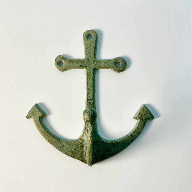 Nautical 1970s Vintage Nautical Coastal Arts & Crafts Cast Iron Anchor Wall Hook For Sale - Image 3 of 9