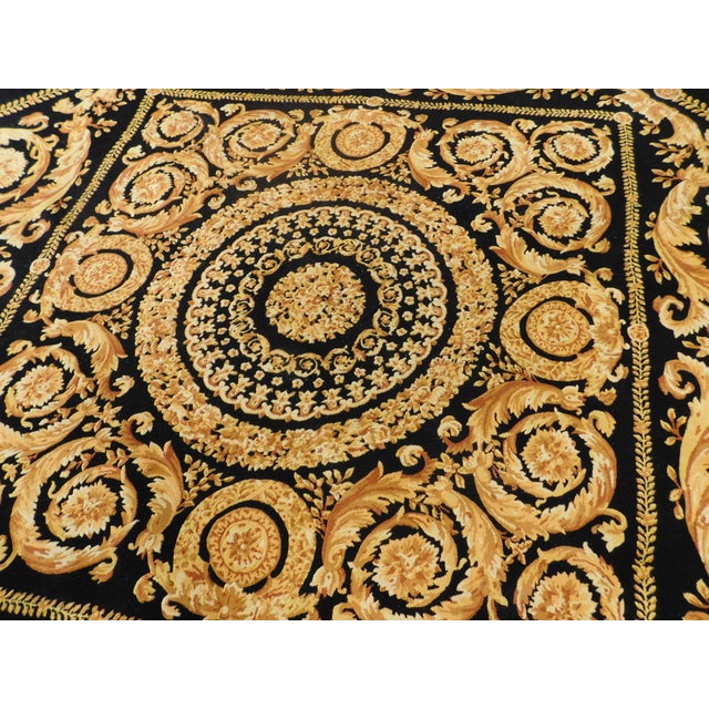 Classical Roman Hand Knotted Black and Gold Rug. 8'x 7'10" For Sale - Image 3 of 12