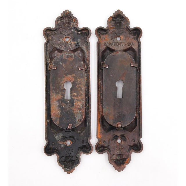 Pair of Victorian Cast Iron Sargent Pocket Door Plates For Sale - Image 4 of 6