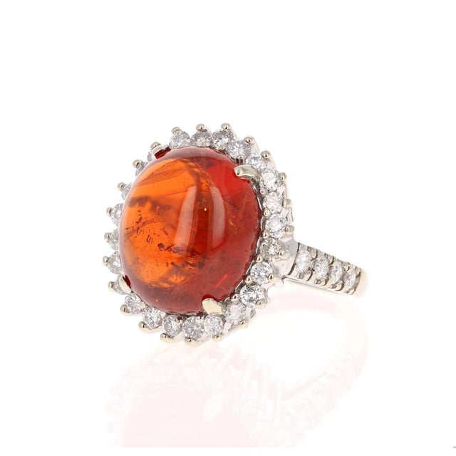 16.69 Carat Cabochon Spessartine Diamond White Gold Cocktail Ring, Size 7 For Sale - Image 4 of 5