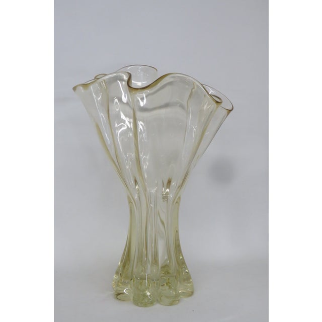 Mid-Century Modern Mid Century Modern Organic Yellow Art Glass Ruffled Rim Handkerchief Vase 4768b For Sale - Image 3 of 15