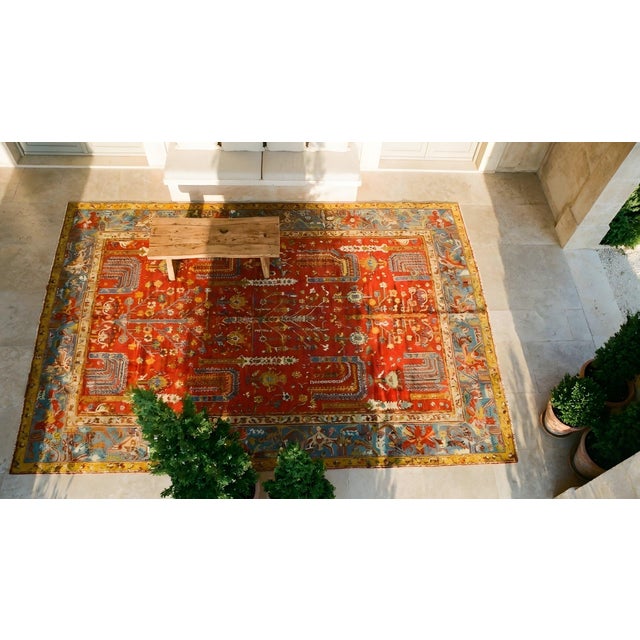 Textile 1890s Red Rust Weeping Willow Pile Anrique Turkish Oushak Rug 11' 5'' X 14' 6'' Wool Carpet For Sale - Image 7 of 9