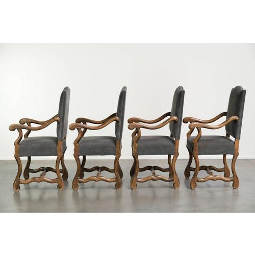 Late 19th Century Dining Chairs with Fabric Seats and Armrests with Wood Carvings, Set of 14 For Sale - Image 4 of 17